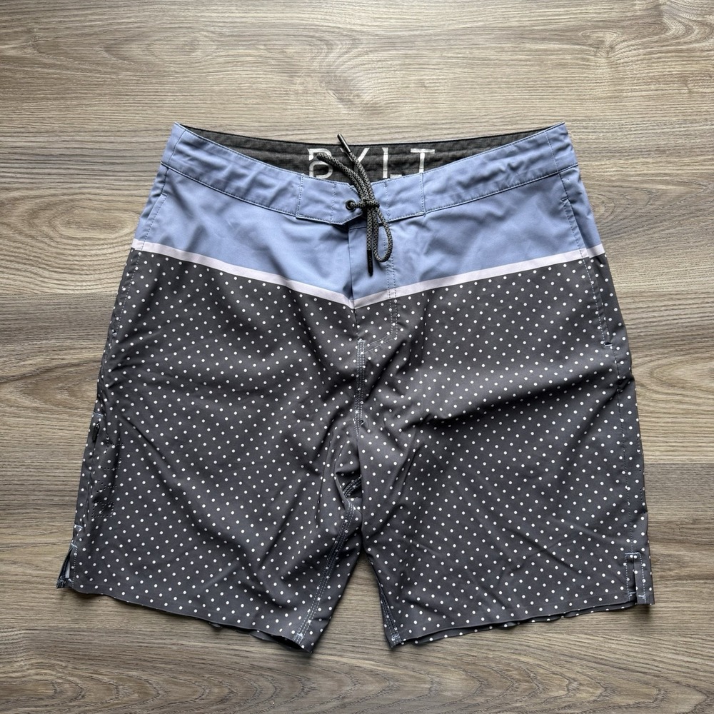 BYLT Coastal Board Shorts Blue Black Dot Lightweight Pockets Swim Mens L